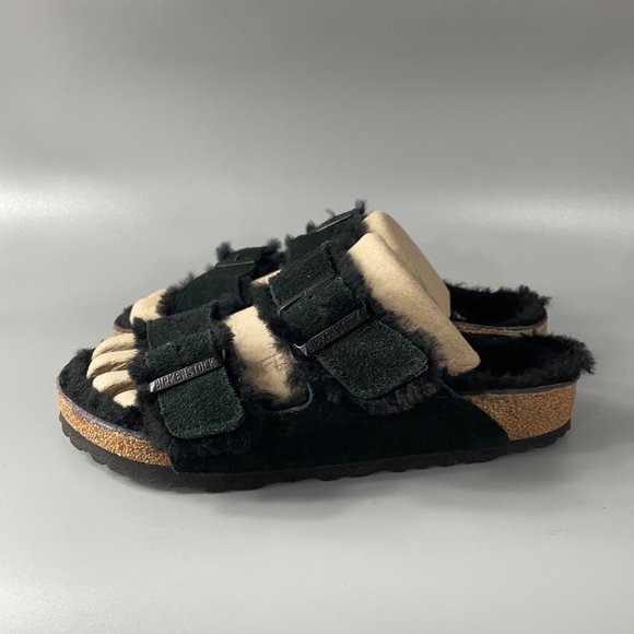 Birkenstock Arizona Shearling Black Suede Leather, Size 38